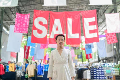 Preview: Thai Non-Binary Gay Man at Street Market Sale Portrait