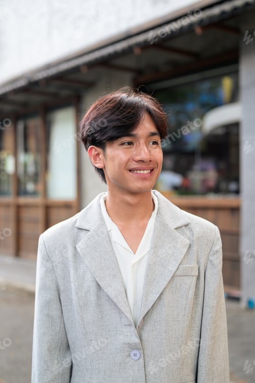 Preview: Portrait of smiling non-binary Thai Isan professional looking away