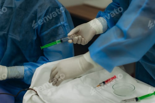 Preview: Medical professional preparing syringe for procedure