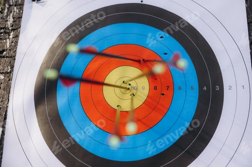 Preview: Archery target with arrows hitting bullseye