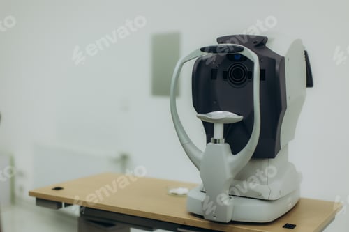Preview: Autorefractor machine performing eye exam in optical clinic