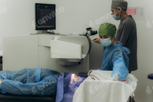 Preview: Ophthalmologists performing lasik eye surgery on patient
