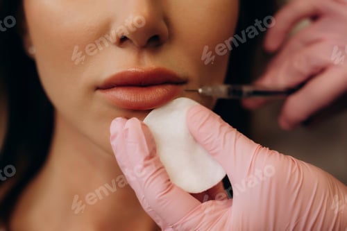 Preview: Woman getting lip filler injection for beauty enhancement