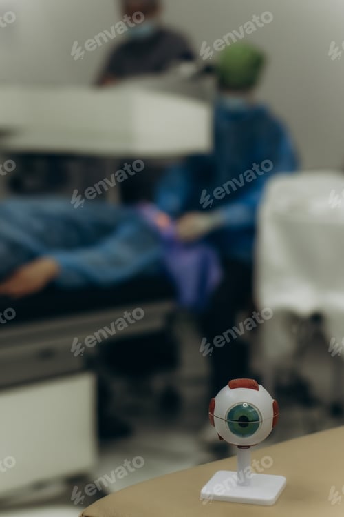 Preview: Eye model in blurred ophthalmology clinic setting