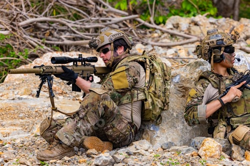 Preview: Soldier Aiming Rifle in Forest
