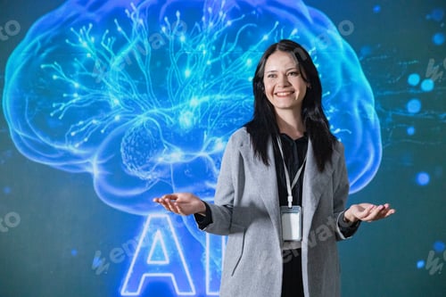 Preview: Woman Presenting Futuristic Digital Interface