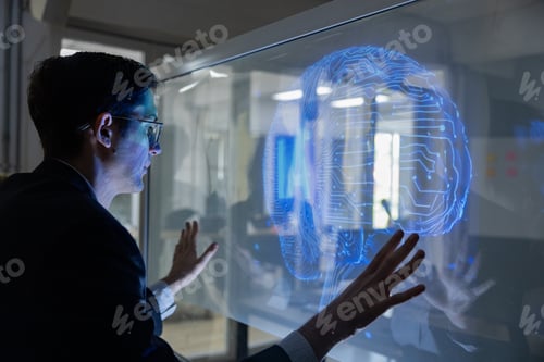 Preview: Man Using Interactive Holographic Brain Interface