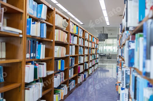 Preview: Aisle Between Bookshelves in a Quiet Library