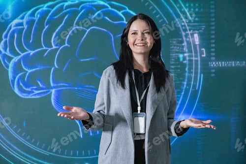 Preview: Woman Presenting Futuristic Digital Interface