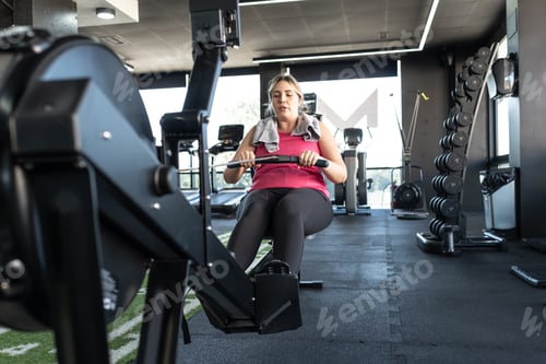 Preview: Young Woman is Working Out in the Gym, Focused on Her Exercise Routine.