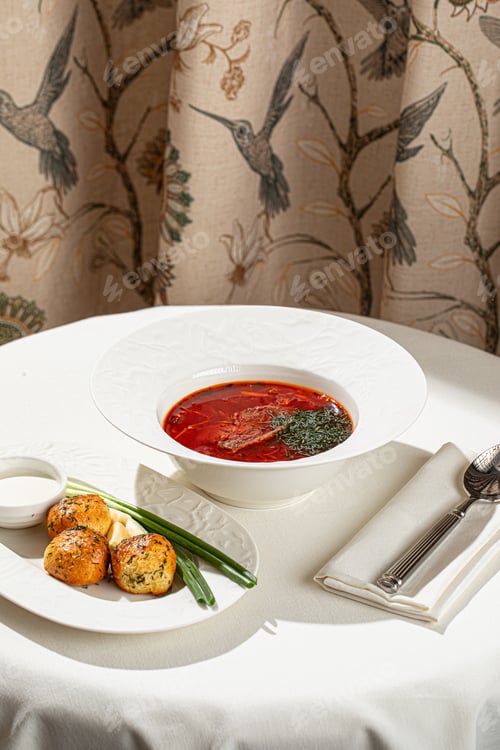 Preview: Traditional borscht soup with beef and herbs