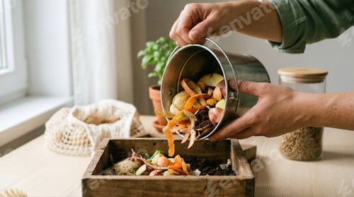 Preview: Hands Adding Vegetable Scraps to Compost