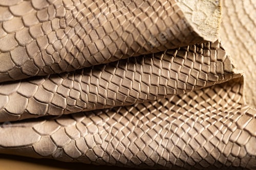 Preview: Golden Beige Snake Scale Leather Texture Background with Natural Light, Exotic Reptile Skin Material