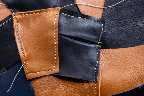 Preview: Mixed leather pieces assortment, colorful natural textures for craft industry