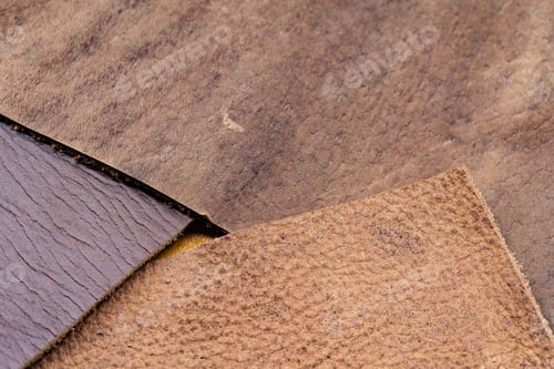 Preview: Layered Leather and Textile Sheets in Brown Tan and Purple Tones Showing Material Cross-Section