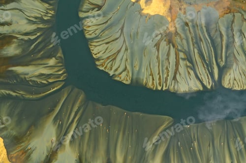 Preview: Aerial view of AMD acid mine drainage polluted waters. Natural pattern