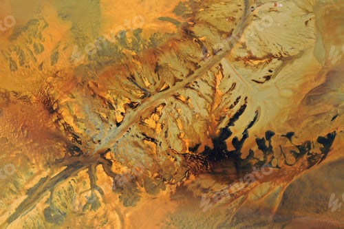 Preview: Ecological catastrophe nature pollution concept. Aerial view of abstract natural patterns. Acid mine