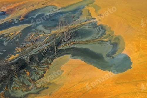 Preview: Aerial view of abstract poisonous colorful water background. Natural pattern