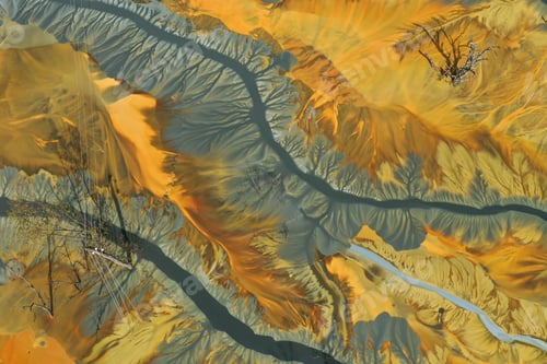 Preview: Aerial view of AMD acid mine drainage polluted waters. Natural pattern