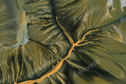 Preview: Aerial abstract surreal natural patterns above. Colorful chemical mining leach residues in decanting