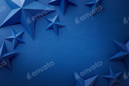 Preview: Blue paper stars on dark blue background with empty space. Happy Independence Day 4th of July, Presi