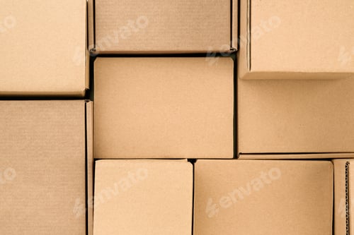 Preview: Cardboard boxes background for shipping packaging and logistics. Universal cardboard background for