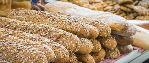 Preview: Freshly wholegrain baguette with grains on stall or in grocery shop
