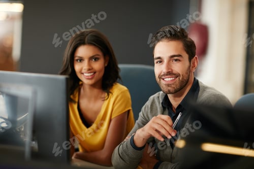 Preview: Business people, travel agency and portrait with group for agenda, computer tasks
