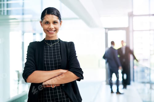 Preview: Business, woman and smile with arms crossed at firm for legal internship