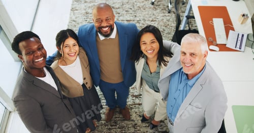 Preview: Business, team and happy with hug portrait at law firm for office community