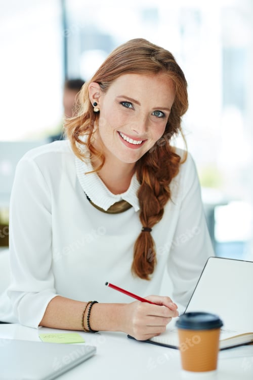 Preview: Writing, office and portrait of business woman with notebook for planning