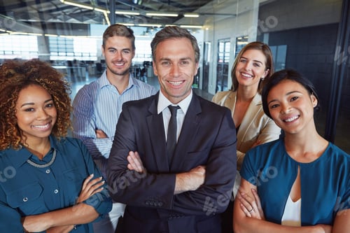 Preview: Business, team portrait and smile with arms crossed for legal internship, career growth or about us