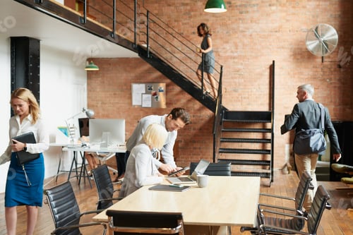 Preview: Feedback, employee and manager with tablet in office, listing advice and property advertising tips