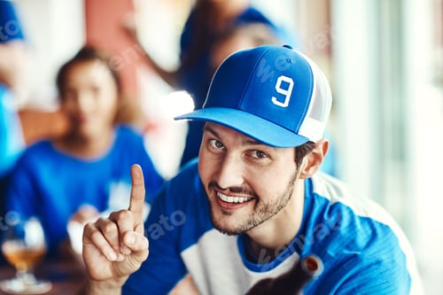 Preview: Portrait, score and support with man in sports bar for entertainment, game streaming or watching tv