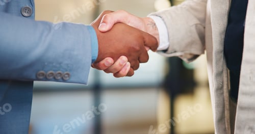 Preview: Handshake, meeting and business people with greeting for partnership, deal or agreement together
