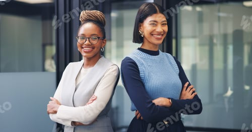 Preview: Realtor, portrait or team in office with arms crossed, pride or synergy in property management
