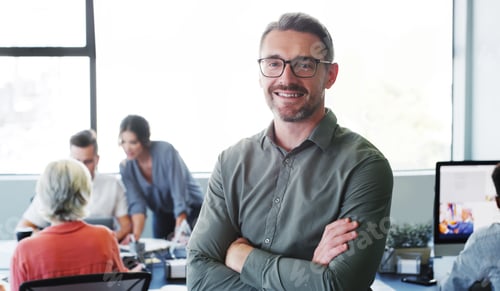 Preview: Creativity, man and portrait with arms crossed in office for journalism, career pride and about us