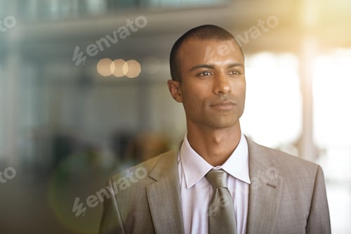 Preview: Office, thinking and business man with confidence, reflection and ideas for finance career