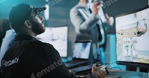 Preview: Man, security guard or monitoring with surveillance for crime detection or safety in control room
