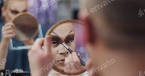 Preview: Drag artist, mirror and makeup in dressing room for beauty, self expression and makeover