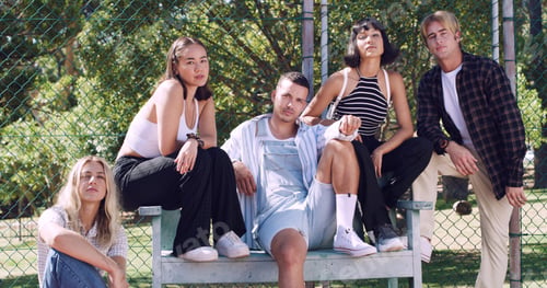 Preview: Portrait, friends and student in park on campus for college, opportunity and confidence