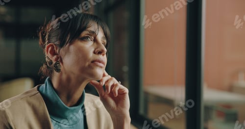 Preview: Thinking, office and business woman with idea for project solution, company decision and planning