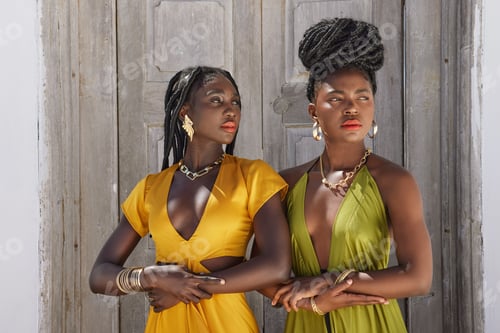 Preview: Fashion, beauty and black women outdoor with trendy clothes, modern style and elegant outfit