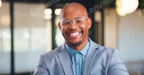 Preview: Glasses, professional and portrait of business black man in office for real estate agent