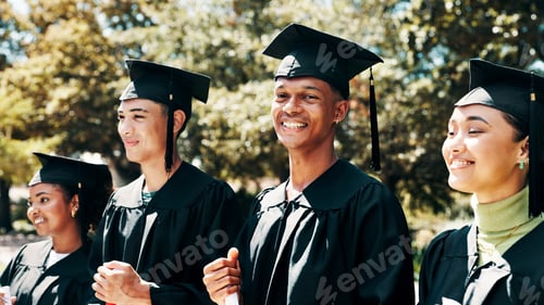 Preview: Happy people, student and graduation with qualification on campus for education or learning