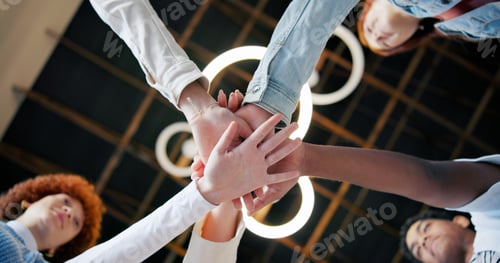 Preview: Group, meeting and unity with hands together below for collaboration, inclusion or mission