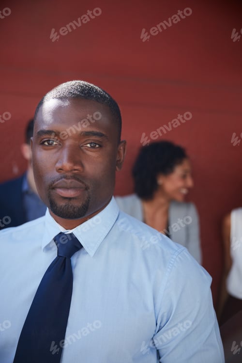 Preview: Realtor, portrait or man at wall with team, pride and experience as property seller