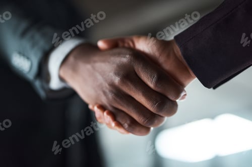 Preview: Handshake, business people and agreement with closeup at office, deal or merger at finance company