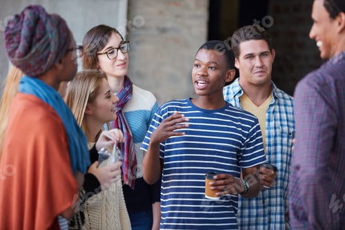 Preview: Talking, students and people on campus at university for conversation, hangout and socializing