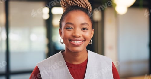 Preview: Smile, professional and portrait of business black woman in office for real estate agent
